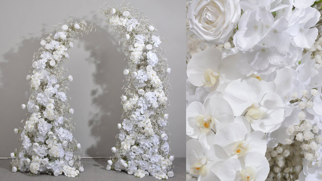 White flower horns. Offering luxury flower walls in Newmarket, Bradford, Aurora and more gta areas.