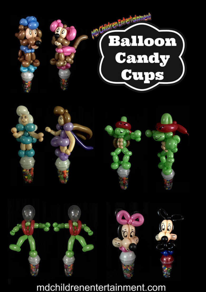 Balloon candy cups available for delivery in Toronto, Newmarket and the gta. Paw Patrol, Ninja Turtles, Mickey Mouse, Minnie Mouse and many other twisted balloons!