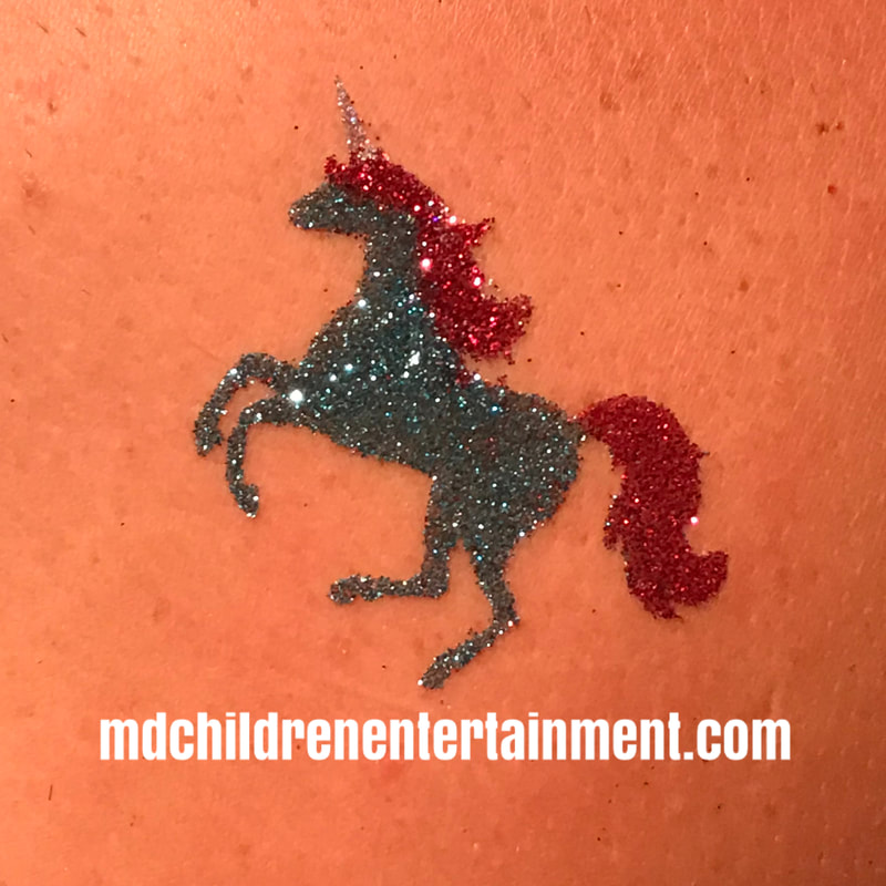 Unicorn glitter tattoo! Children's entertainment company in Toronto!