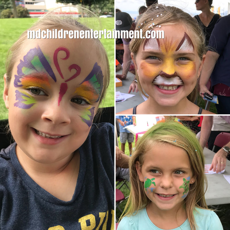 Butterfly, lion and turtles face painting by Tanya. Hire me for parties in Toronto and Newmarket!