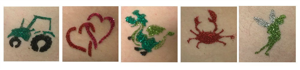 Glitter tattoos for boys and girls including tractors, dragons, hearts, tinker bell and more! Hire us in Toronto, Barrie, Newmarket and more.