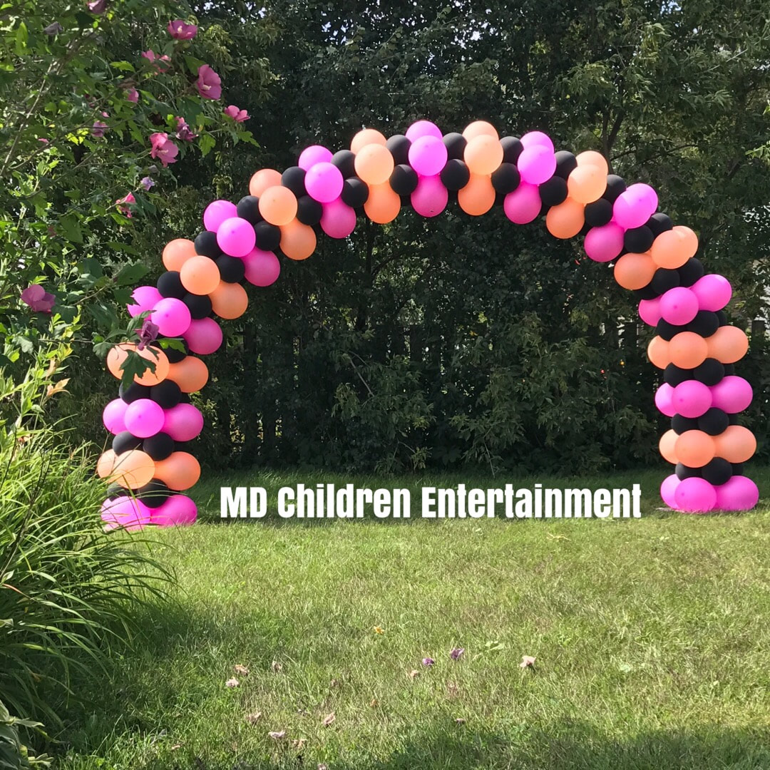 Neon balloon arch! Hire us to decorate your event with balloon arch decorations!